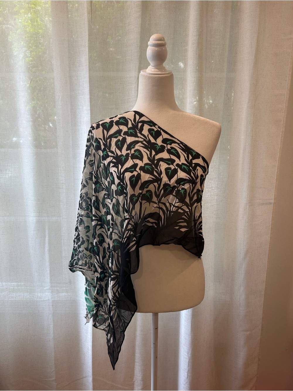 Upcycled asymmetrical printed silk poncho shawl